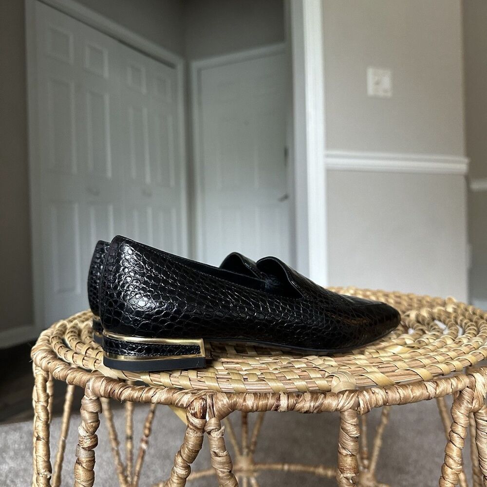 Aquatalia Women’s Loafer Perci Gold Black Crocodile Embossed Leather Size 5 $350 - Picture 6 of 14
